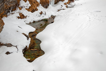 Panoramic view of an icy valley in the winter robe, in Switzerland.