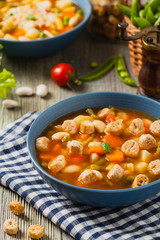 Minestrone soup with crostini.