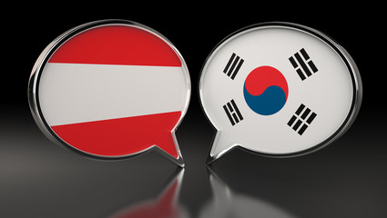 Austria and South Korea flags with Speech Bubbles. 3D Illustration