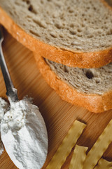 ingredients for pasta on wooden board