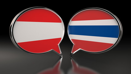 Obraz premium Austria and Thailand flags with Speech Bubbles. 3D Illustration