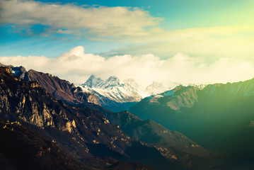 Obraz na płótnie Canvas beautiful mountain landscape at dawn - new day concept