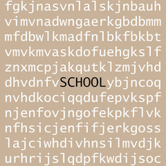 Pattern from English letters and an inscription school. Vector of a background from the English alphabet and the word school.