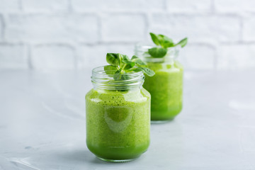 Green smoothie with vegetables for healthy, raw, vegan diet