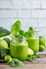 Green smoothie with vegetables for healthy, raw, vegan diet