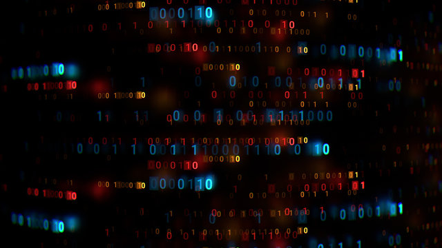 3d abstract render binary background. Zero and one code digits lines. Rendered with depth of field.