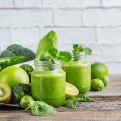 Green smoothie with vegetables for healthy, raw, vegan diet