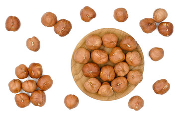 Hazelnuts isolated on white background, top view