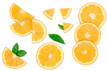 Sliced oranges isolated on white background, top view