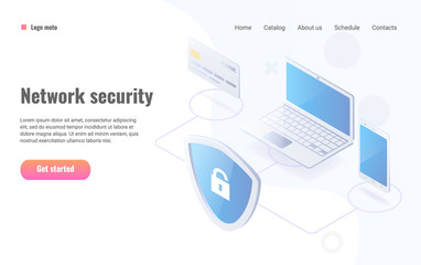 Data protection isometric vector illustration. Network security website layout.