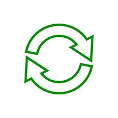 Vector image of a flat, linear icon with arrows pointing to circular rotation. Arrows with a direction of circular motion of green on a white background