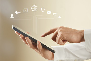 Using digital tablet with communication icons