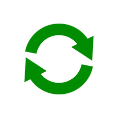 Vector image of a flat, linear icon with arrows pointing to circular rotation. Arrows with a direction of circular motion of green on a white background