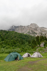 Tents near the  Mount Fisht, Russia, North Caucasus