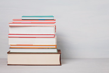 Pile of books on the table. Leisure, reading, study concept