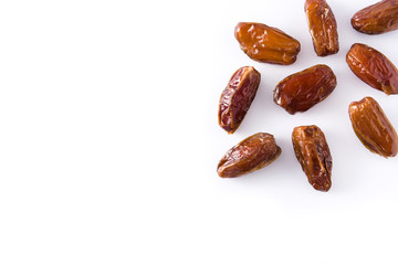 Dates isolated on white background. Top view. Copyspace.