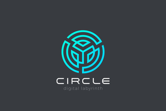 Technology Hi-tech Digital Virtual Circle Labyrinth Maze Logo design abstract vector template. Blockchain VR Logotype icon.