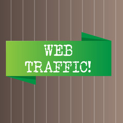 Text sign showing Web Traffic. Business photo text amount of data sent and received by visitors to website Blank Folded Color Banner photo on Vertically Striped Two Toned Backdrop