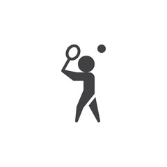 Tennis sport vector icon. filled flat sign for mobile concept and web design. Tennis player with a racket glyph icon. Symbol, logo illustration. Pixel perfect vector graphics