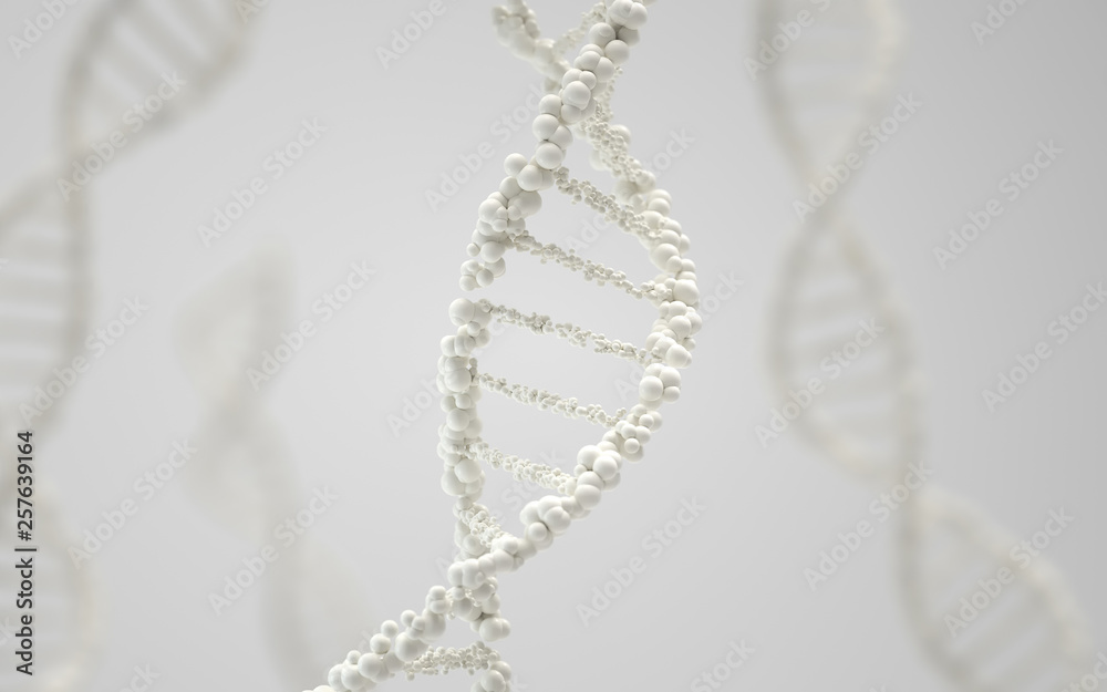 Poster dna molecules, structure of the genetic code, 3d rendering,conceptual image.