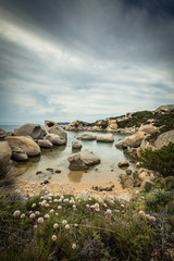 Fototapeta na wymiar Scenic Sardinia island landscape. Italy sea ​​coast with azure clear water. Nature background