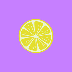 Lemon on purple background, flat design, logo, icon