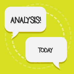 Conceptual hand writing showing Analysis. Concept meaning Strategic analytic plans for new website growth development Blank White Speech Balloons Conversation on Pastel Backdrop