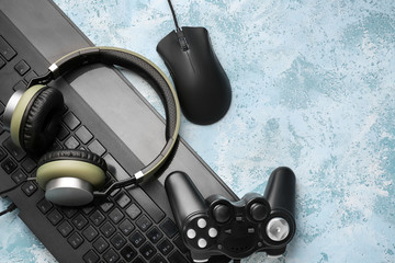 Modern gaming accessories on table © Pixel-Shot