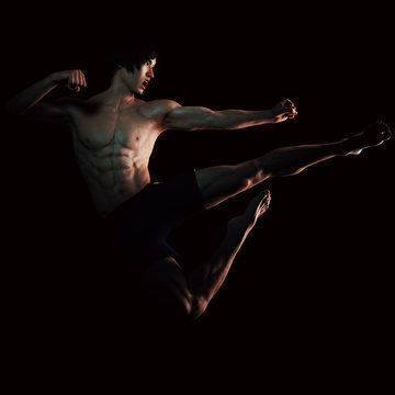 Bruce Lee style jumpkick