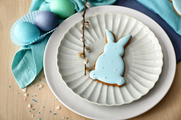 Easter table setting with cookie in shape of bunny