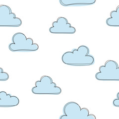 Clouds background, cute seamless pattern with clouds, cartoon vector illustration,  background for kids, wallpapper, pattern for scrapbooking