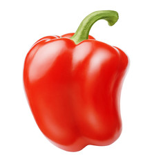 Isolated pepper. One red bell pepper isolated on white background, with clipping path