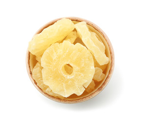 Tasty dried pineapple on white background