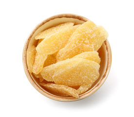 Tasty dried ginger on white background