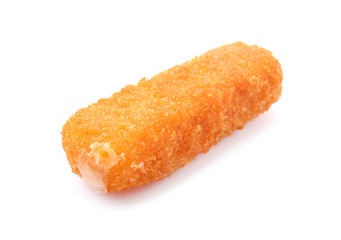Tasty mozzarella stick on white background