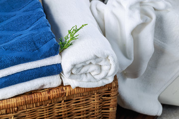 Fototapeta na wymiar Stacked Rolled Bath Towels