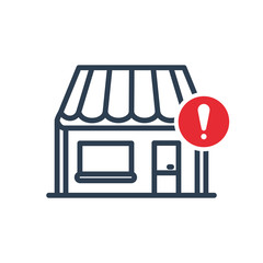Shop icon with exclamation mark. Shop icon and alert, error, alarm, danger symbol