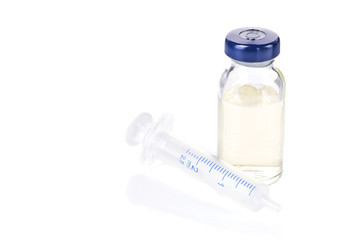Medical syringe and injection bottle isolated