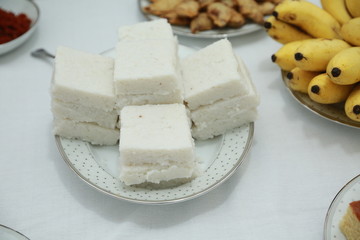 Milk Rice Plate with Bananas.