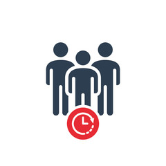 Group icon with clock sign. Group icon and countdown, deadline, schedule, planning symbol