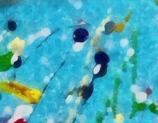 Fototapeta premium Macro detailed splashes and strokes of oil brush on paper. Simple colorful bright pattern. Old vintage rough texture. HQ design pattern. Shape close up painting.