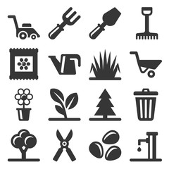 Gardening Icons Set on White Background. Vector