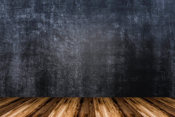 Wooden floor board or table on the background of the wall for chalk