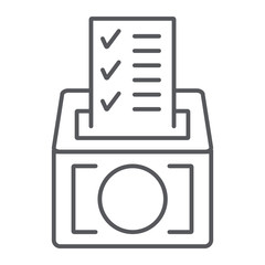Poll thin line icon, vote and container, ballot box sign, vector graphics, a linear pattern on a white background.