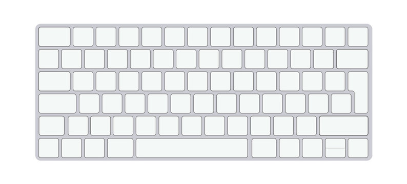 Modern aluminum computer keyboard isolated on white background. Vector illustration.