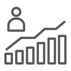 Career growth line icon, increase and diagram, person and chart sign, vector graphics, a linear pattern on a white background.