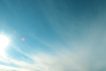 blue sky with clouds and sun 