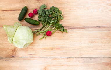 Vegetables, vegan set, on wooden background