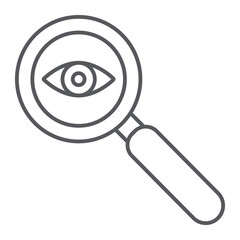 Observation thin line icon, surveillance and lens, eye and magnifier sign, vector graphics, a linear pattern on a white background.