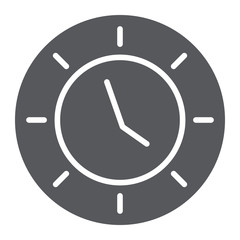 Clock glyph icon, watch and hour, time sign, vector graphics, a solid pattern on a white background.